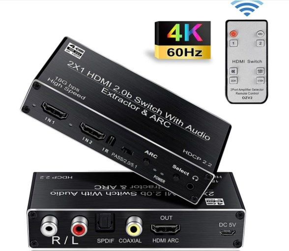 Hdmi svitch,HDMI2.0b переключатель 2x1 4K 60HZ ARC audio экстрактор