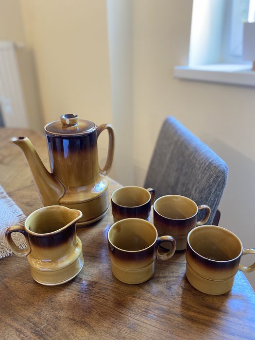 Stara ceramika Tułowice zestaw do kawy filiżanki dzbanek na mleko