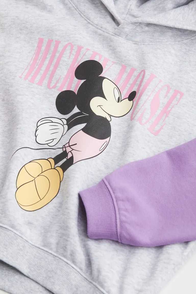 H&M bluza z kapturem nadruk mickey mouse pastelowe kolory 146/152