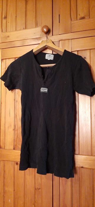 Koszulka Damska T-shirt L - Czarna, Subtelny Prążek krótki rękaw