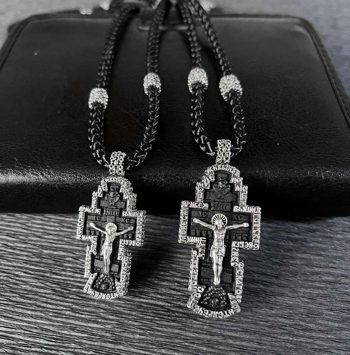 Красивый православный крест из серебра 925 пробы, вставка дерево ебен.