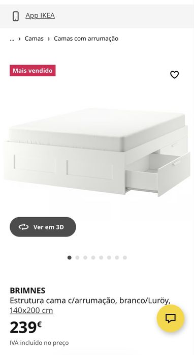Cama Casal BRIMNES - Ikea,  cama com arrumacao 140 x 200 cm