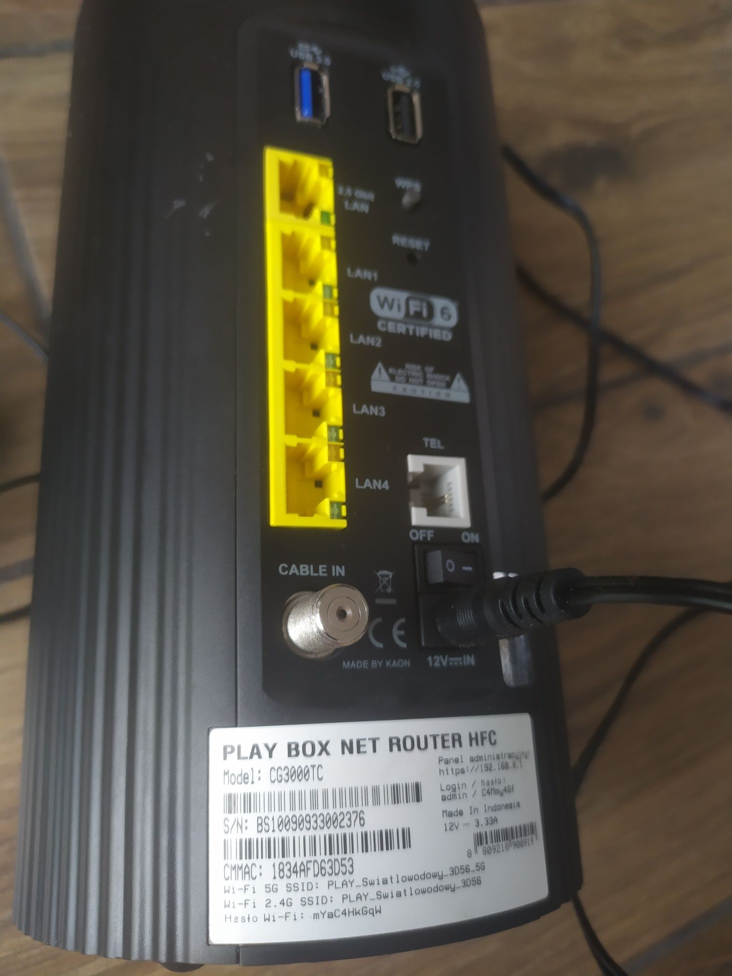 PLAY BOX NET router HFC światłowodowy