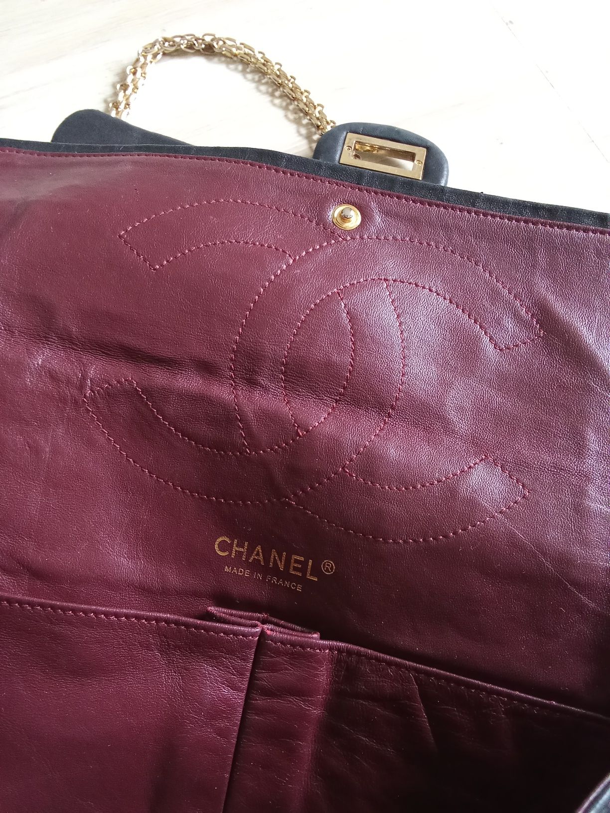 Chanel 2.55 skora naturalna duza torebka