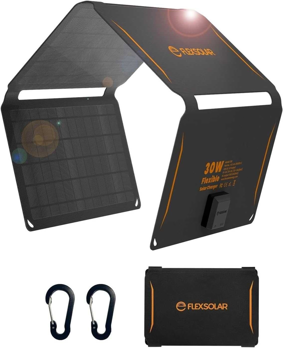 Painel solar flexível portátil 30w carregador bateria carro 12v