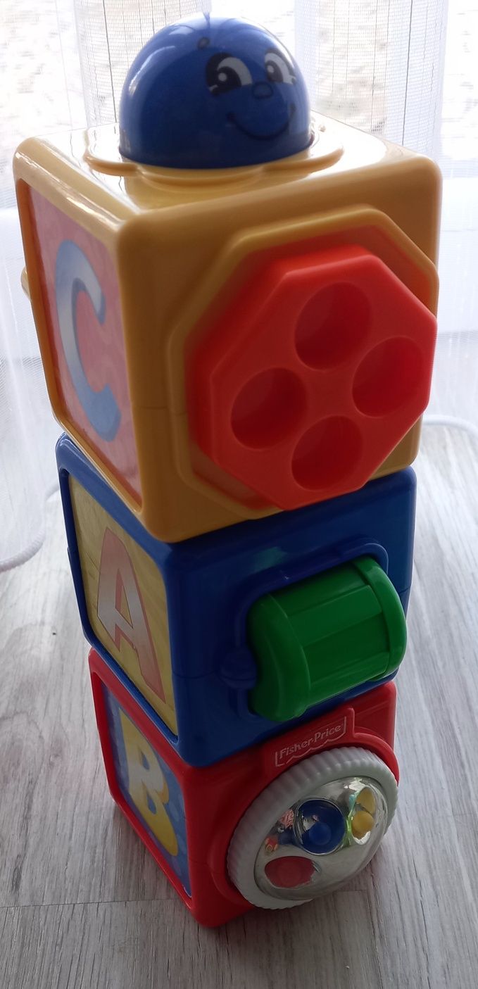 Zestaw Fisher-Price kostki sensoryczne/Clementoni wieża z autek/autko