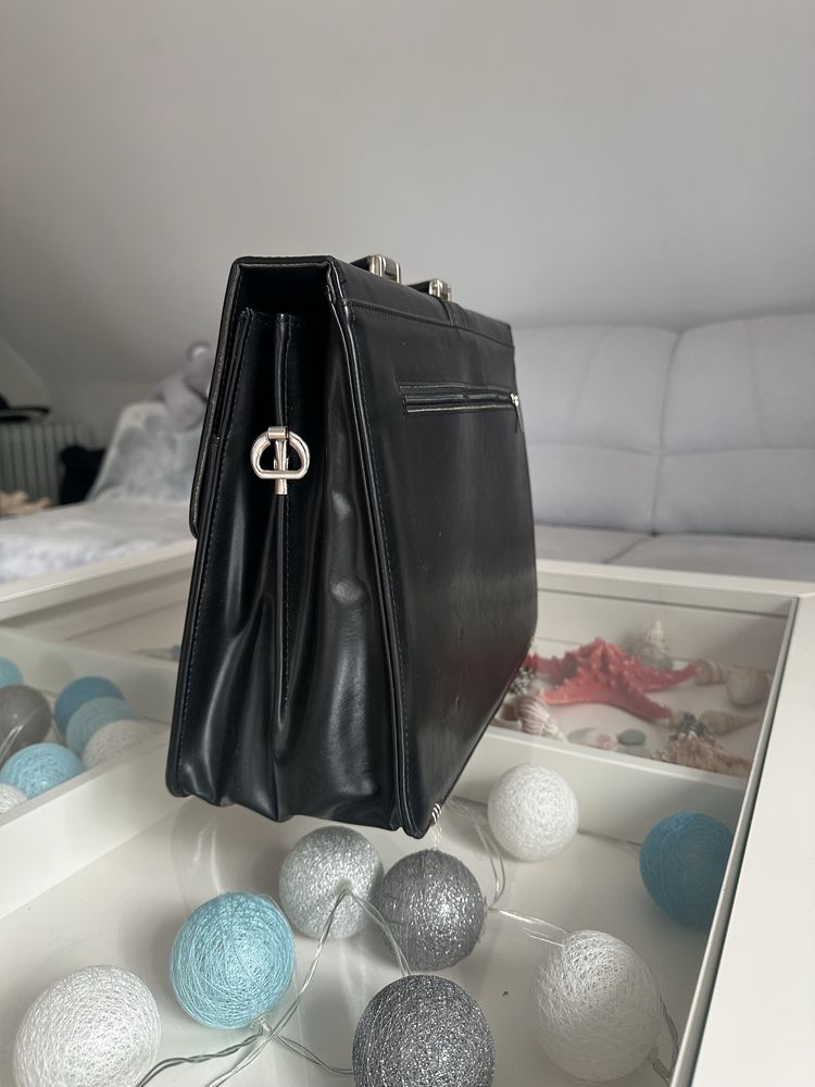 Teczka aktówka czarna skórzana męska Leather Colection ST
