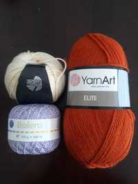Yarn Art włóczka nici końcówki kolor kremowy rudy fioletowy komplet