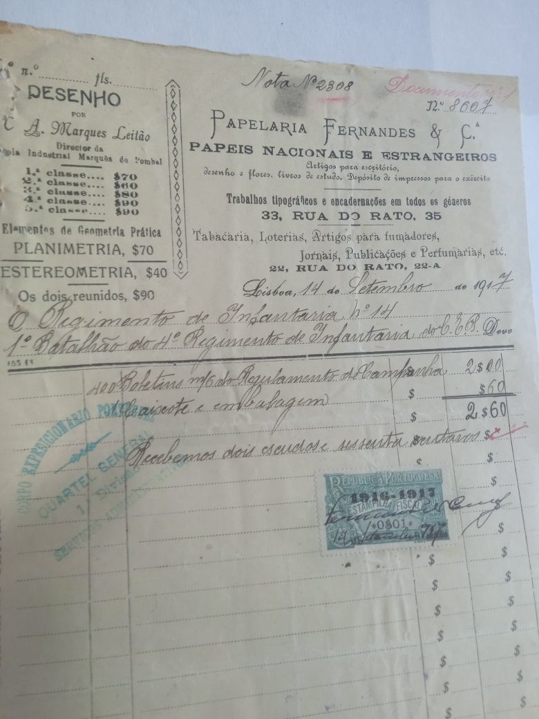 Exército Português-lote faturas e recibos