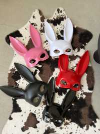 Маска кролика, зайца playboy, аксессуары, маска с заклёпками экокожа.