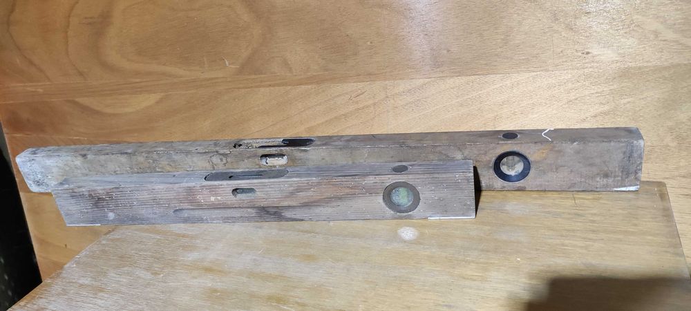 stare poziomice drewniane PRL zestaw 2 sztuki