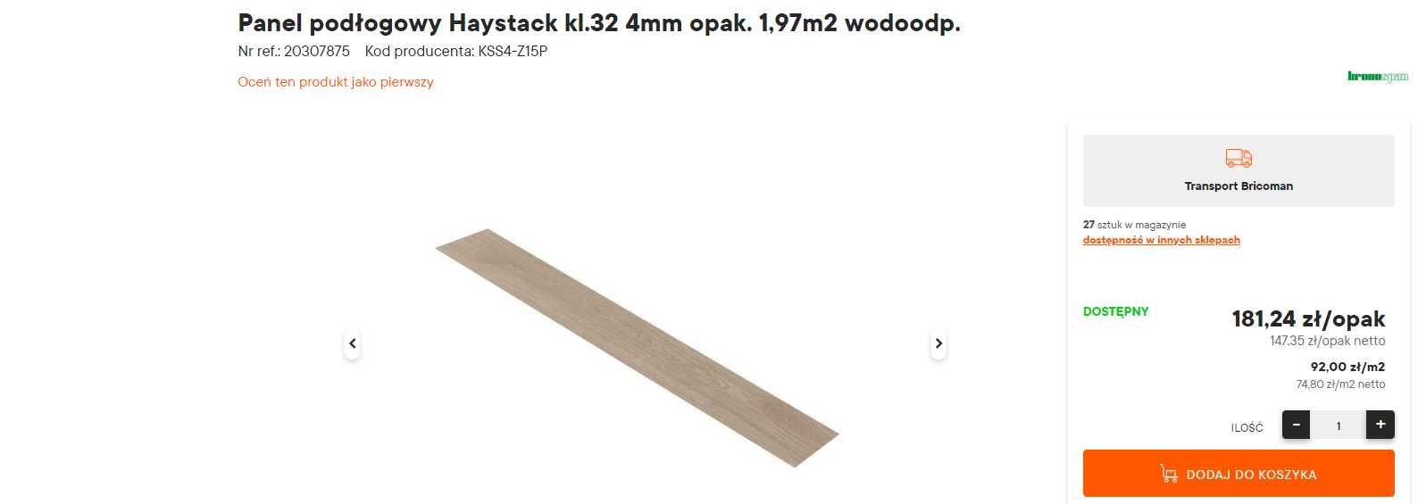 Panel podłogowy Haystack kl.32 4mm opak. 1,97m2 wodoodp.