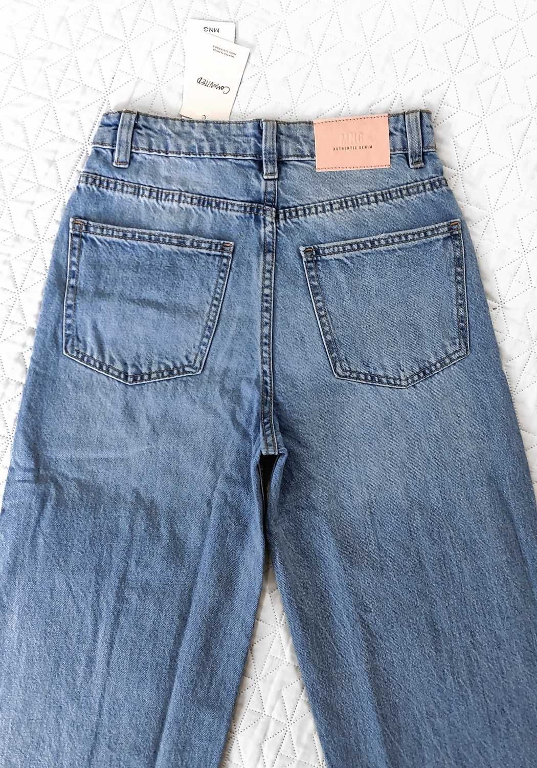 niebieskie jeansy z wysokim stanem i szerokimi nogawkami S 36 Mango