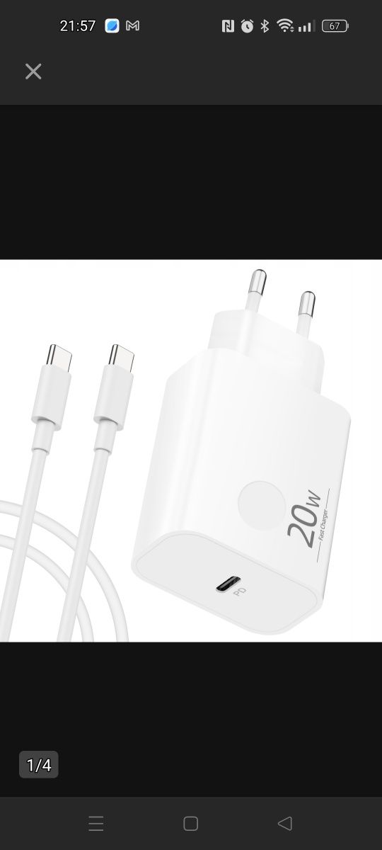 2X ładowarka typu c z PD 20W + kabel 2M CREAPICO szybka