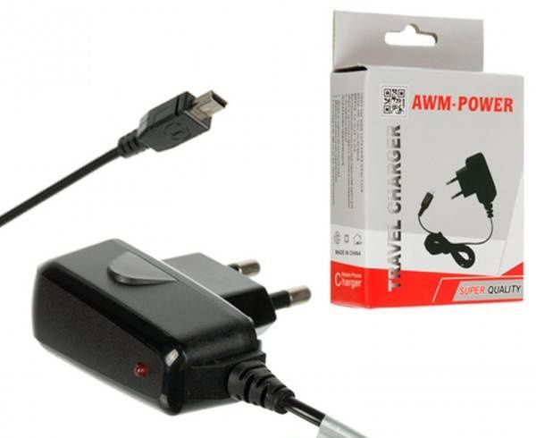 (10 од.) Мережевий зарядний пристрій AWM-Power micro-USB 1м, Blac