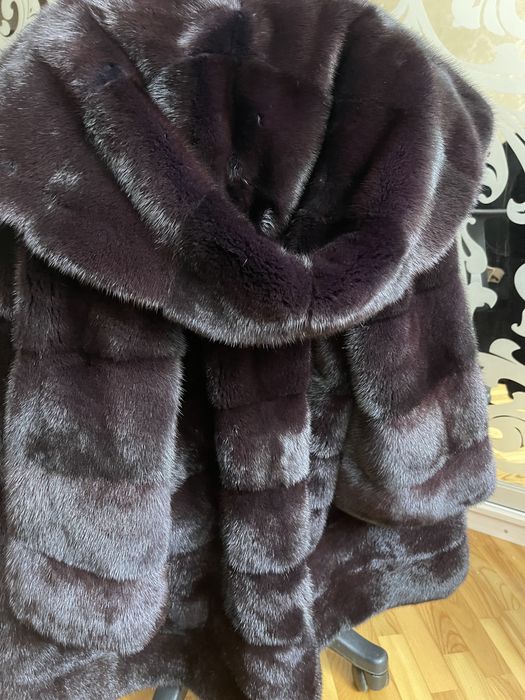 24.11 Київ примірки! Норкова шуба 85 см, капюшон 44-46, чорнильна