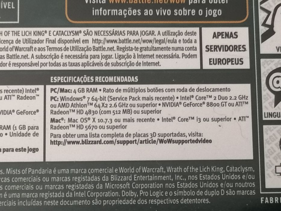 Jogo de computador PC Dvd-Rom World of Warcraft: Mists of Pandaria