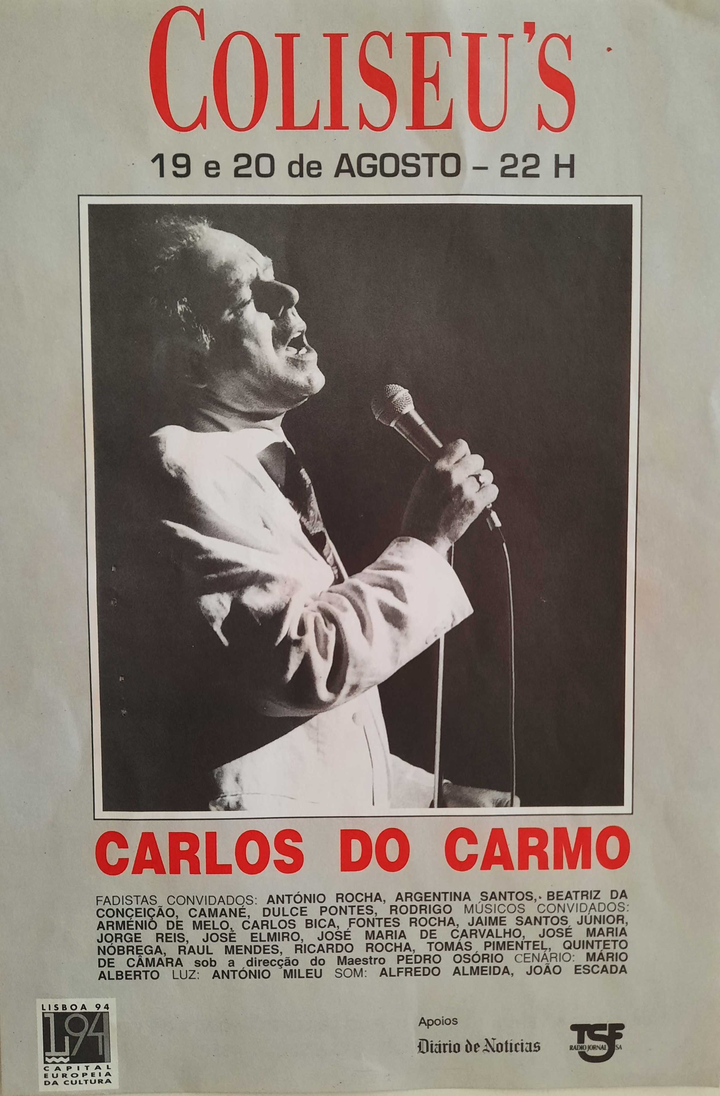 CARLOS DO CARMO  - programa de concerto + 2 bilhetes - Coliseu