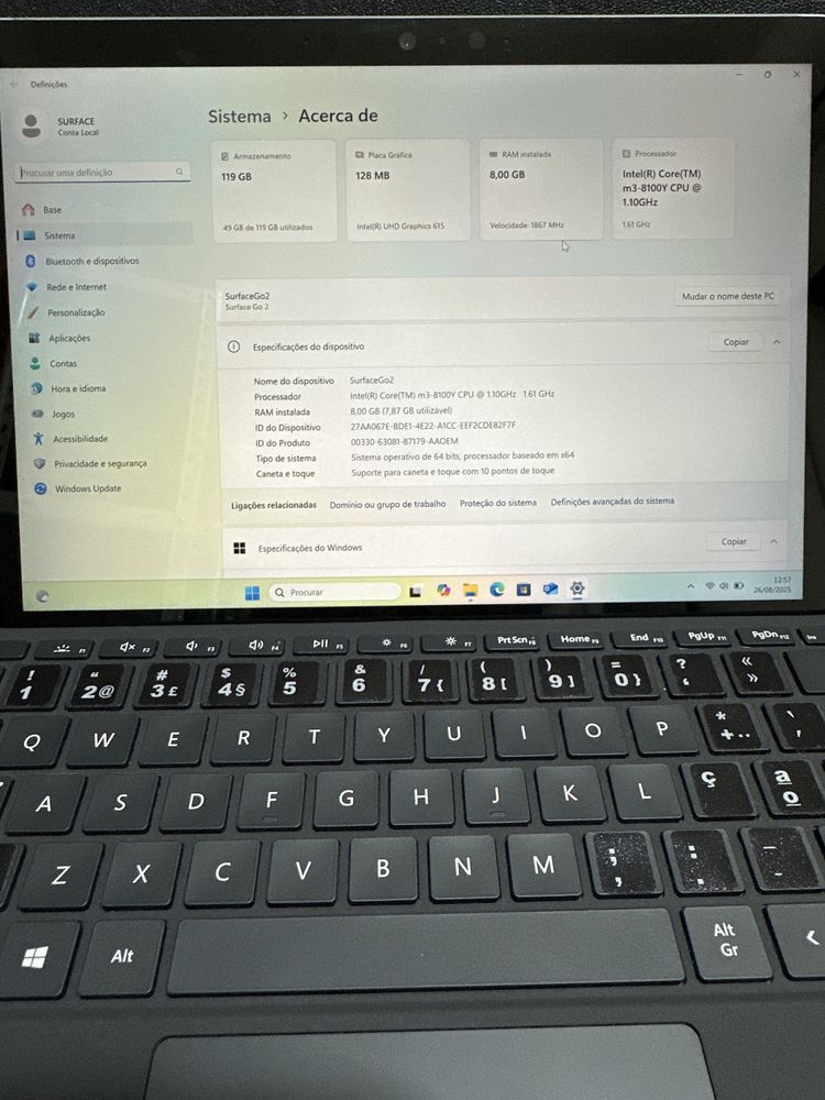 Portatil Microsoft Surface Go2 Intel Core m3-8100Y 8GB 128GB SSD 10.5"