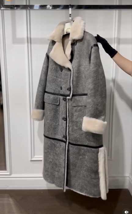 Дубленка из овчины длинная серая