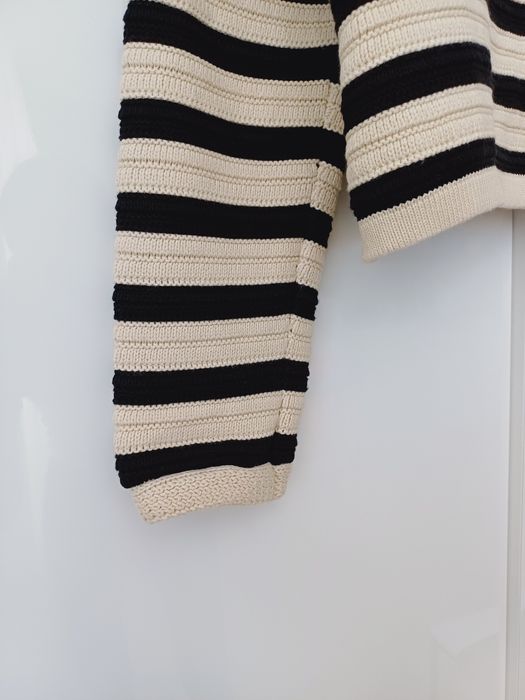 Massimo Dutti kardigan w paski bawełna złote guziki sweter beż czarny