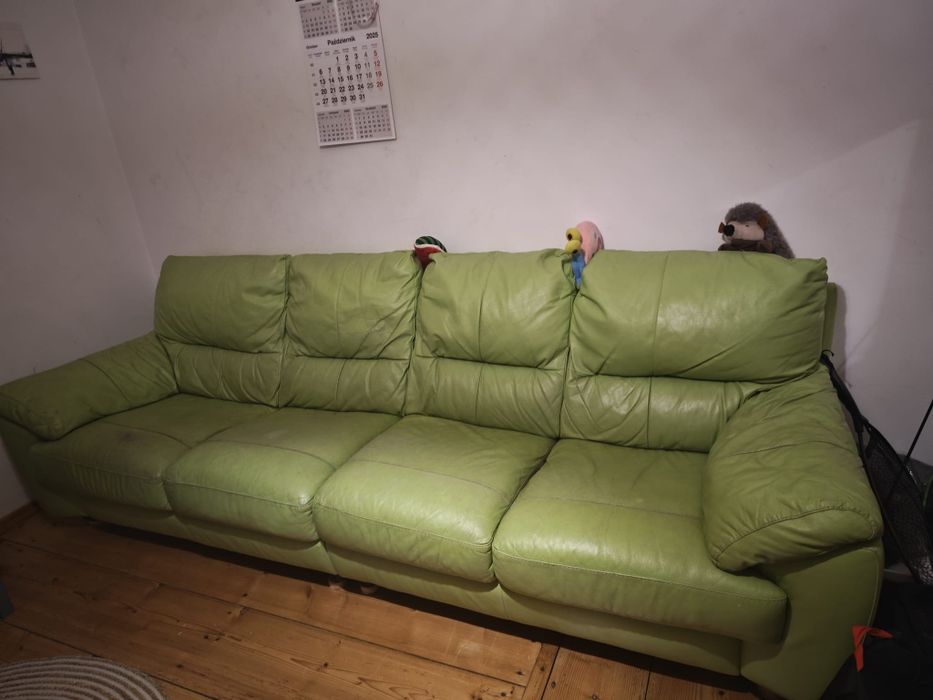 Narożnik sofa zielona skóra syntetyczna