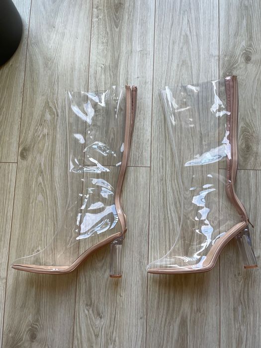 Przezroczyste transparentne kozaki PCV PVC na obcasie R44 szpilki