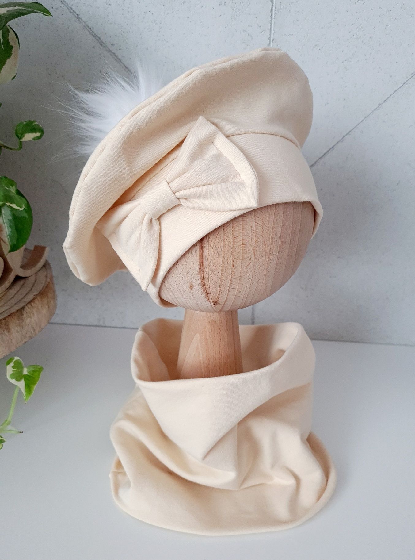 Komplet wiosenny czapka beret + komin