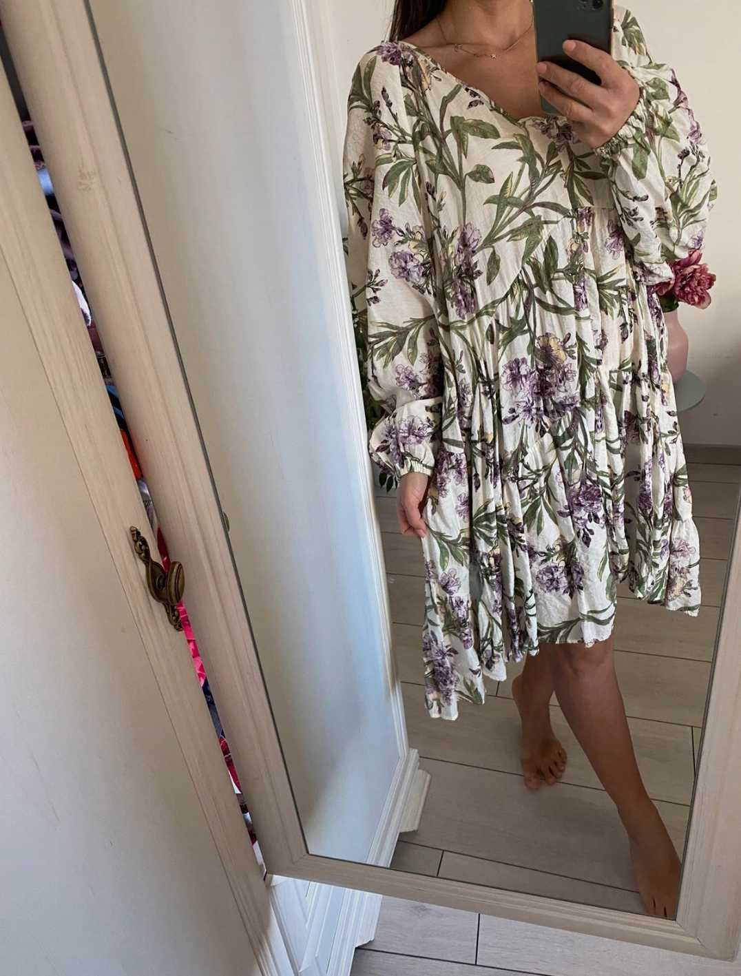 H&M kolorowa sukienka tunika koszula bluzka oversize kwiaty XXL