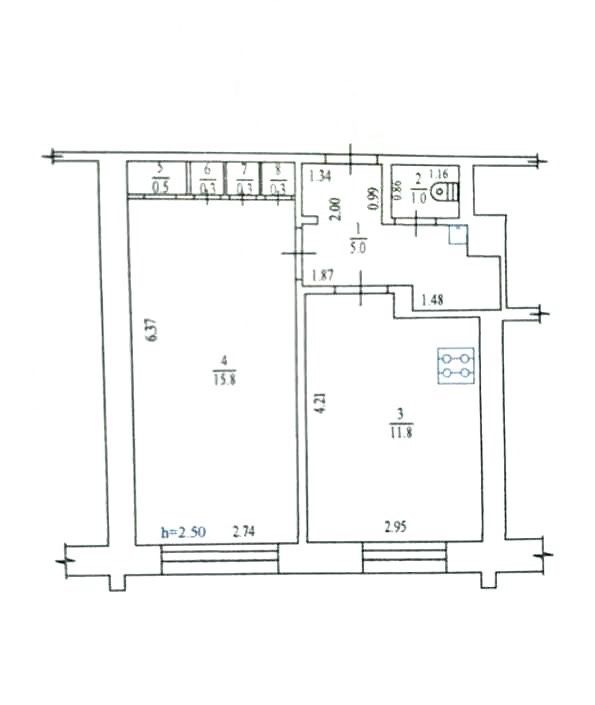 1 кімн.квартира, 35 м2, цегла