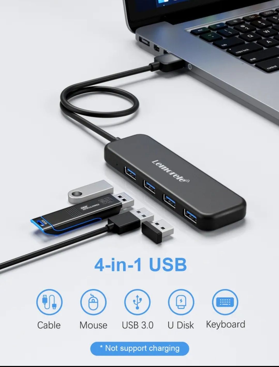 USB 3.0 - удлиннитель - концентратор - разветвитель LEMORELE с 4 порта