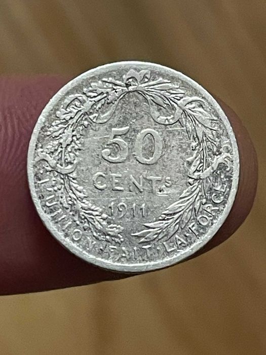 moeda em prata 1911 50 cent Bélgica