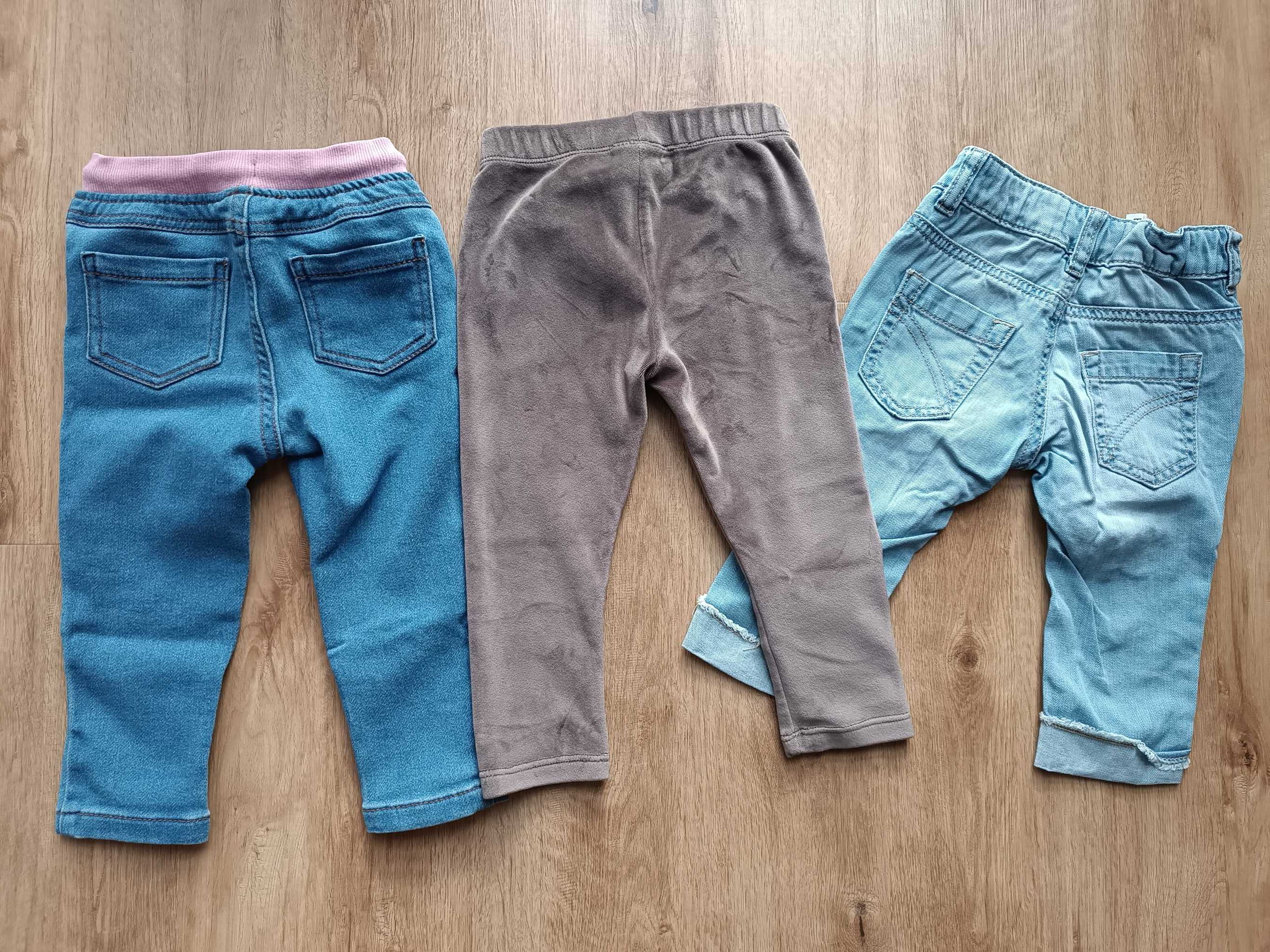 Zestaw spodni 3 szt. spodnie jeans i welur 80 -92