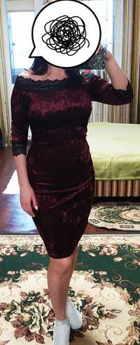 Бордовое бархатное платье, велюровое