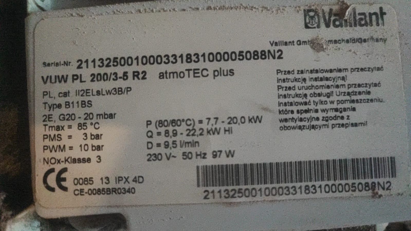 Piec kocioł Vaillant Vuw Atmotec Plus 200/3-5