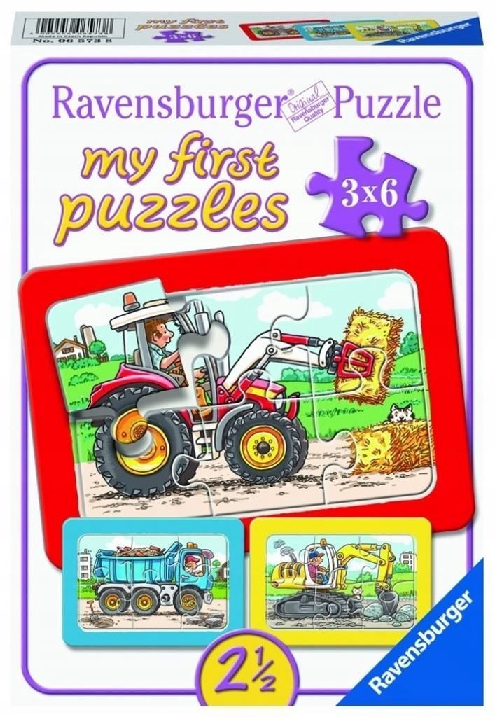 Puzzle 3x6 Traktor, Koparka I Ciężarówka