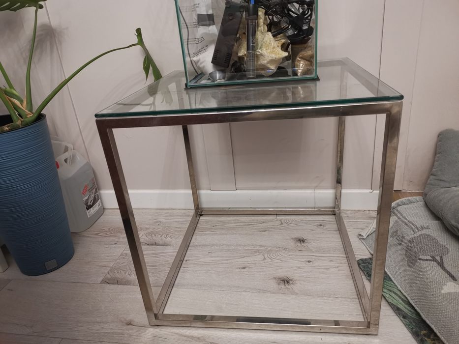 stolik szklany glamour srebrny