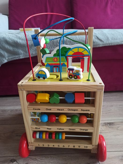 Drewniany pchacz kostka edukacyjna 6w1 jak nowy