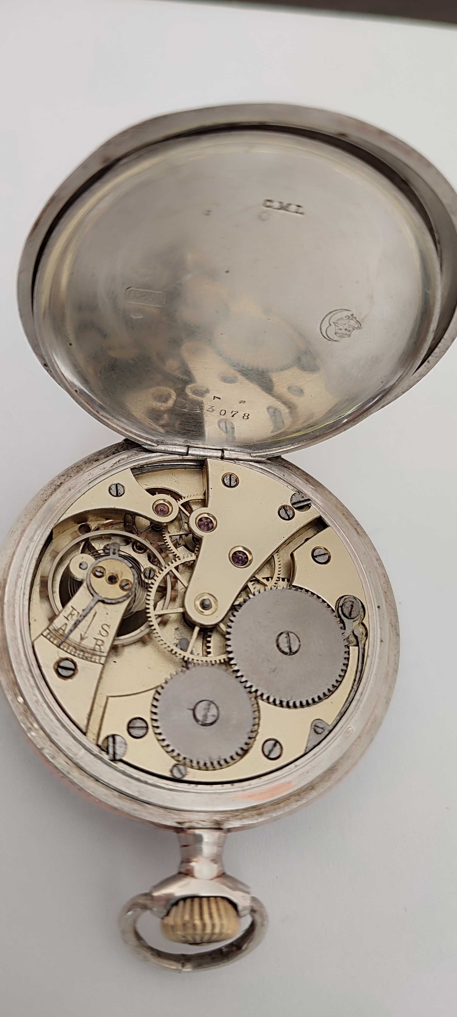 Zegarek kieszonkowy srebrny pr, 0-800sprawny