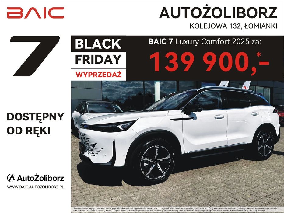BAIC 7 Comfort, LPG za 1 zł, kredyt 3x33% lub 50/50  z RRSO 0%, Polisa za 1zł