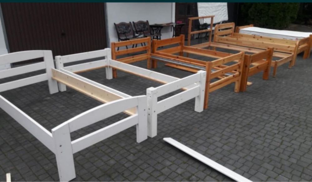 Łóżko 100x200 ze stelażem i materacem 90x200 drewniane sosnowe