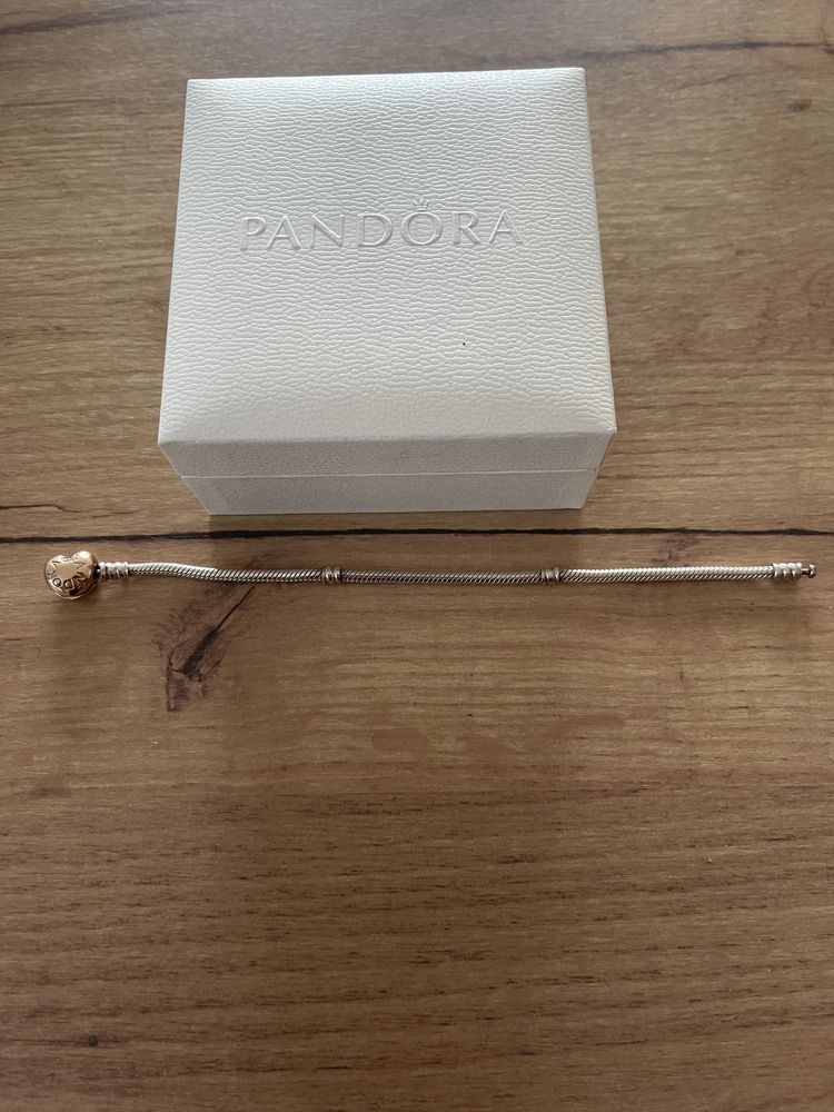 Bransoletka Pandora r. 18 srebro rose gold oryginał serce