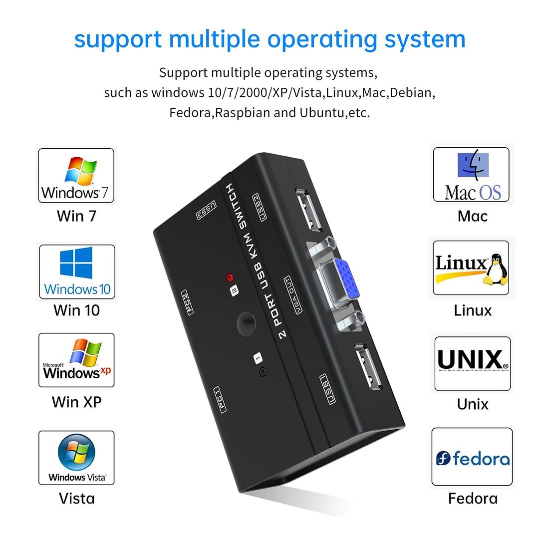 Yinker 2-Portowy Przełącznik KVM VGA z USB do Klawiatury i Myszy