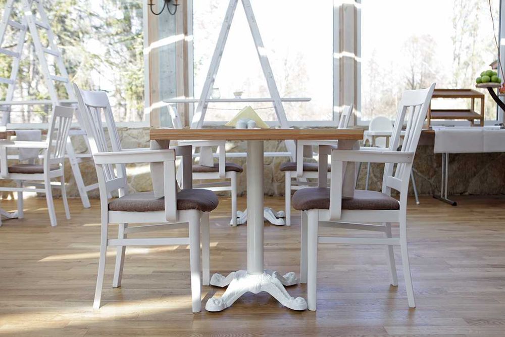 Bukowy stół na jednej nodze 60x60 metal postument do restauracji loft