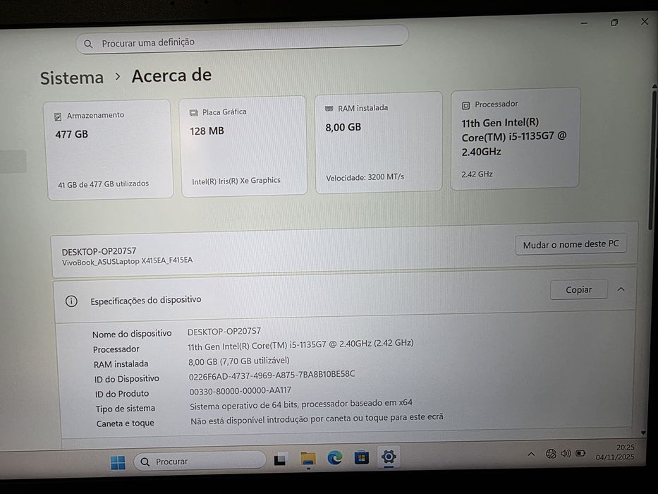 Asus VivoBook F415E - i5 11th - 8Gb RAM - 500Gb SSD