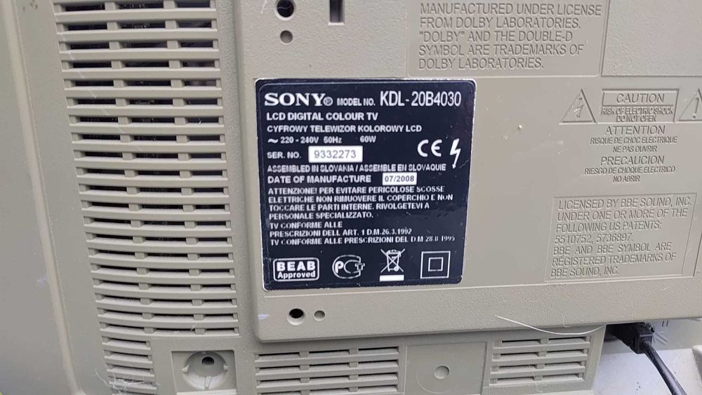 TV SONY 20" , pilot , KDL-20B4030 , tuner DVB-T