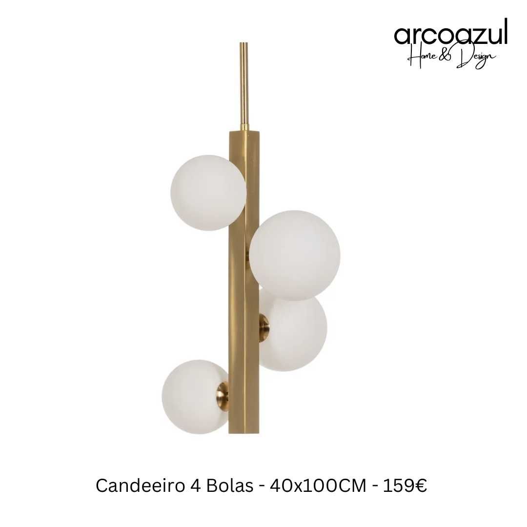 Candeeiro Dourado de Tecto  - 4 Bolas  By Arcoazul