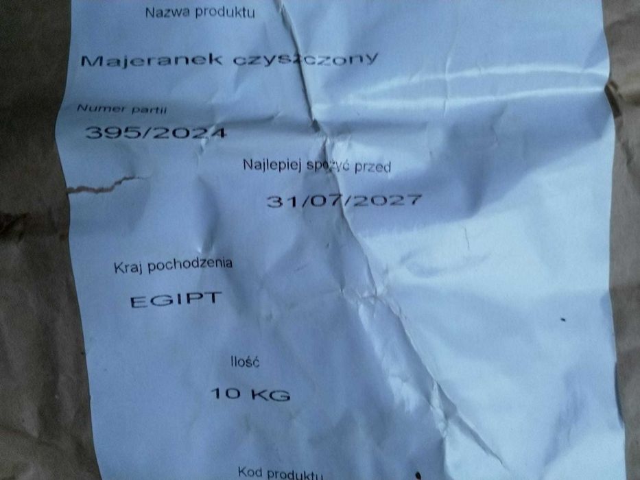 Majeranek suszony 10 kg, ważność 07.2027