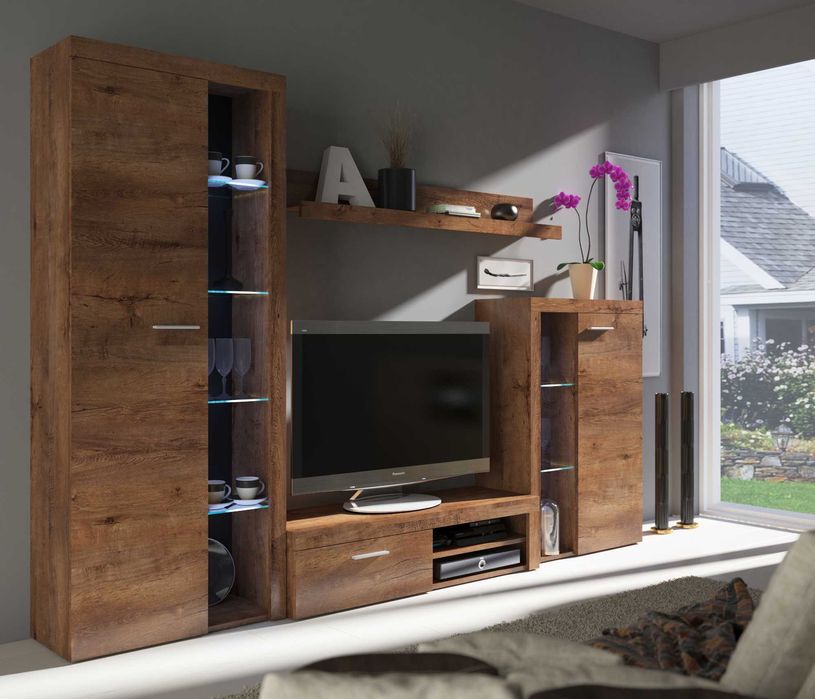 Nowoczesna meblościanka do salonu Kamaro biała zestaw mebli