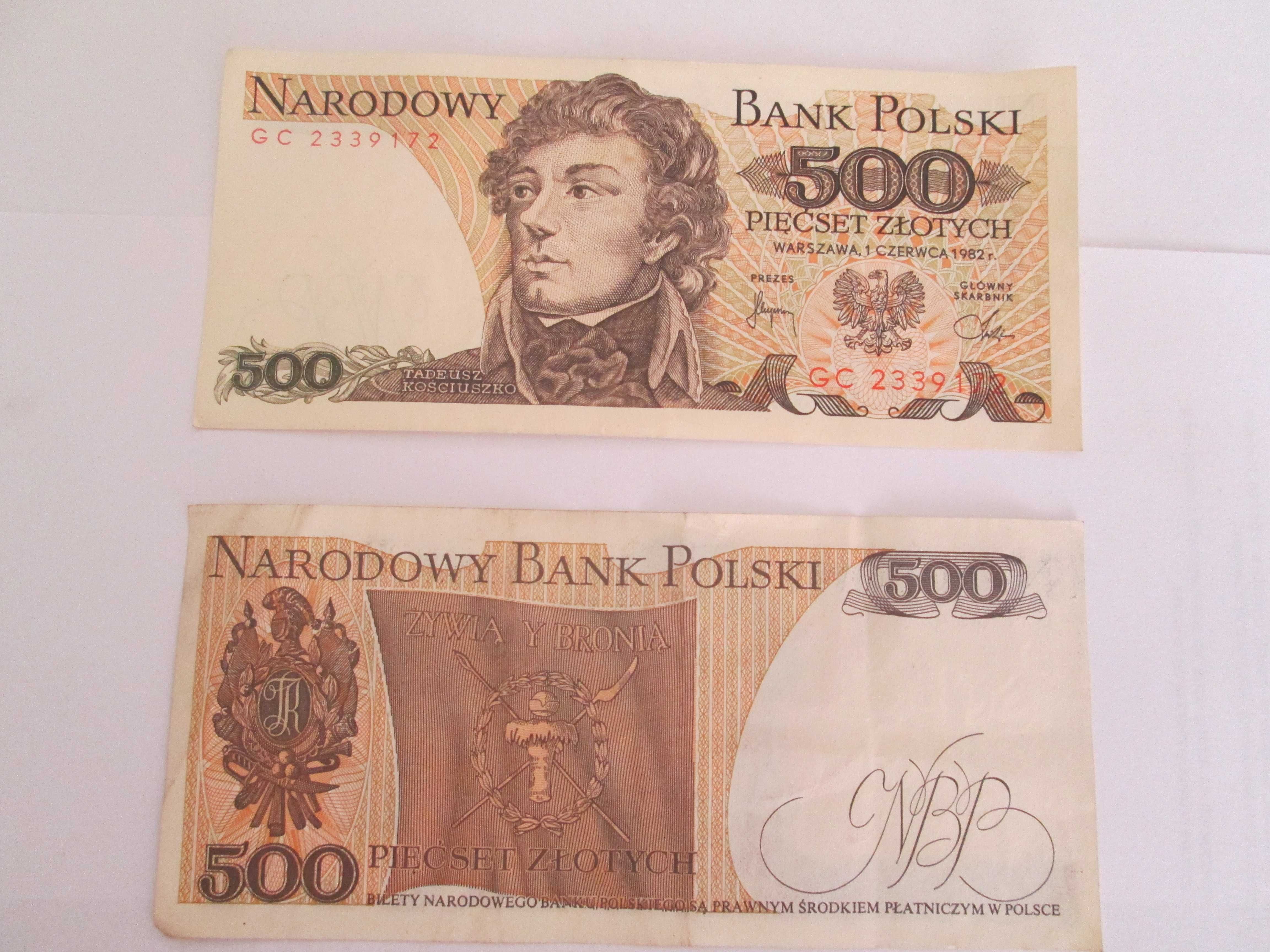 Sprzedam banknoty z PRL-u, o nominale 500 zł. z 1982 r.